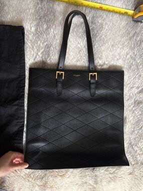 Saint Laurent Black Quilted Leather Tote with Gold Hardware